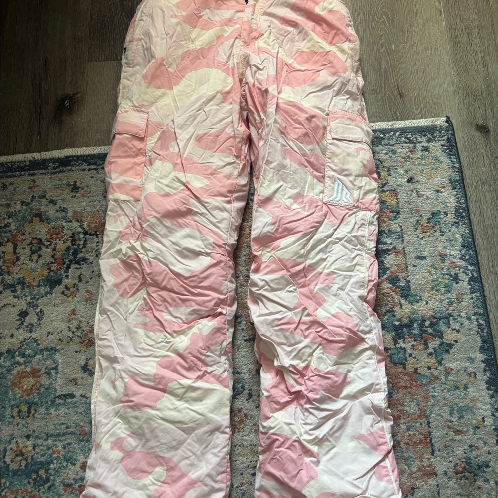 Pink and White Camouflage Snow Pants